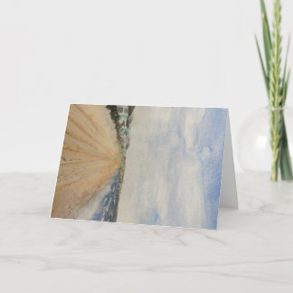 ミニマル色彩の鮮やかス手、水彩画、ビーチシーン ノートカード