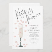 ミニマル花びらとプロセッコブライダルシャワー 招待状 (正面/裏面)