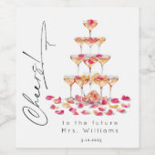 ミニマル花びらとプロセッコ応援ブライダル ワインラベル (シングルラベル)