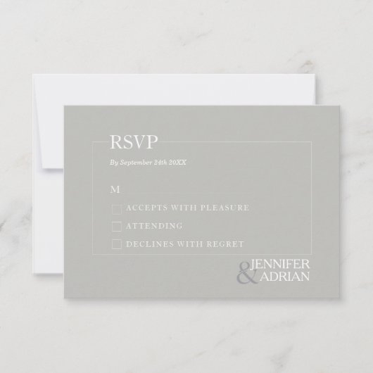 ミニマル花崗岩グレーモダンウェディングRSVPカード 招待状 (正面)