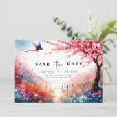 ミニマル花模様さくらんぼブロッサム結婚ズ セーブザデート (スタンド正面)