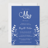 ミニマル花模様モダンデルフトブルーブライダルシャワー 招待状 (正面)