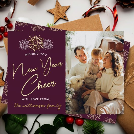 ミニマル花火の新年応援実在写真 箔シーズンカード