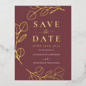 ミニマル葉スのスタイリッシュ金ゴールド結婚ズ 箔招待状ポストカード (正面)