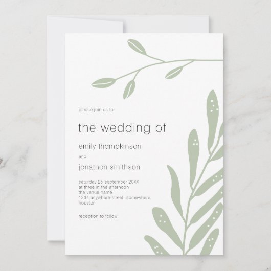 ミニマル葉スのセージグ結婚リーン 招待状 (正面)