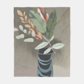 ミニマル葉スアートの花瓶 フリースブランケット (正面)