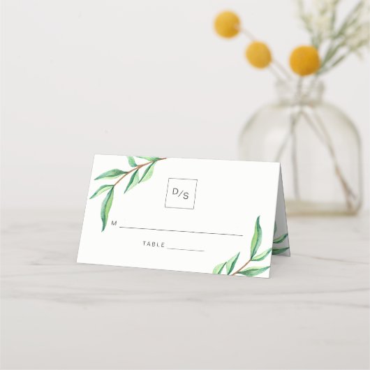 ミニマル葉スグリー結婚ズ プレイスカード (正面)