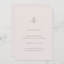 ミニマル葉スピンクブラック結婚式招待状 招待状