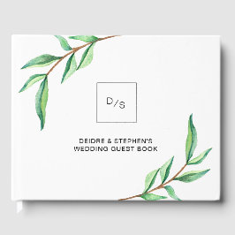 ミニマル葉ス緑色オンホワイト | 結婚s ゲストブック