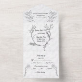 ミニマル葉ブラックフローラと花Whit オールインワン招待状 (内側)