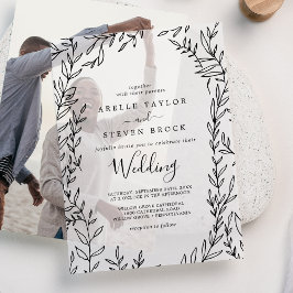 ミニマル葉モダンエレガント樹林結婚保 ベラム紙招待状