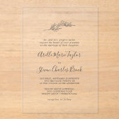 ミニマル葉伝統的シンプルの緑結婚色 アクリル招待状 (正面)