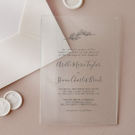 ミニマル葉伝統的シンプルの緑結婚色 アクリル招待状