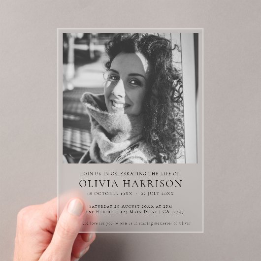 ミニマル葬儀 |生モダン命お祝い アクリル招待状 (インサイチュ (ポータブル))