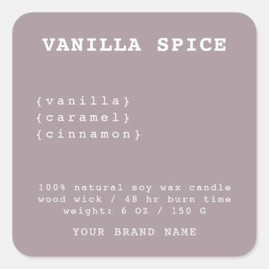 ミニマル薄紫ろうそくラベル スクエアシール (正面)