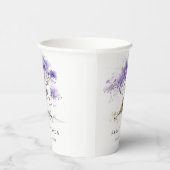 ミニマル薄紫ウォーターカラージャカランダ結婚ツリー 紙コップ (右)