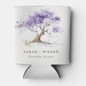 ミニマル薄紫ウォーターカラージャカランダ結婚ツリー 缶クーラー (正面)
