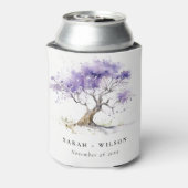ミニマル薄紫ウォーターカラージャカランダ結婚ツリー 缶クーラー (缶裏面)