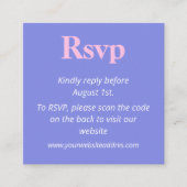 ミニマル薄紫ブルーとピンクウェディングRSVP エンクロージャーカード (正面)