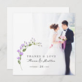 ミニマル薄紫結婚フローラ サンキューカード (正面/裏面)