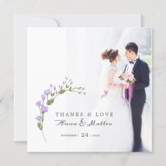ミニマル薄紫結婚フローラ サンキューカード