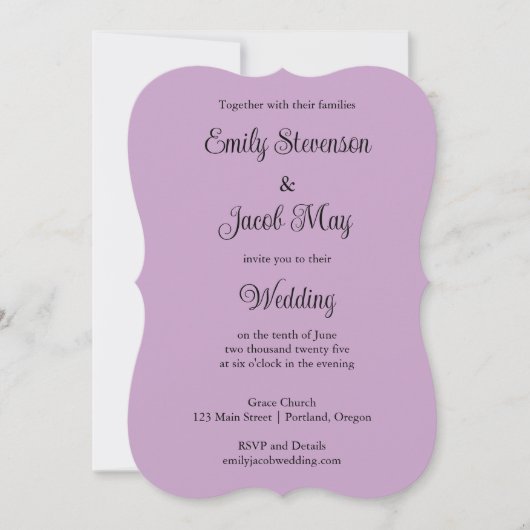 ミニマル薄紫結婚式招待状 招待状 (正面)