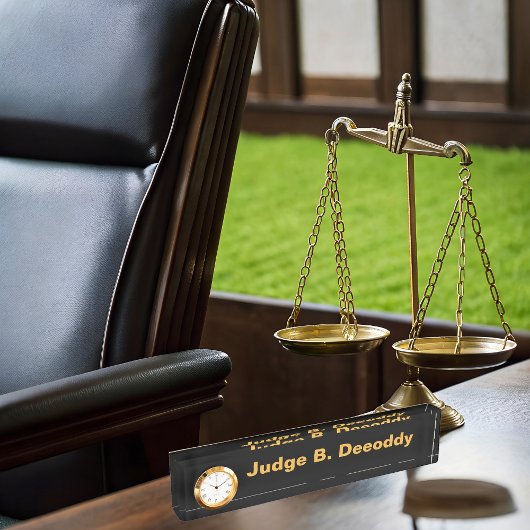 ミニマル裁判所ジャッジ黒名札(時計付) デスクネームプレート