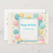 "ミニマル誕生日はがき – ソフトパステルフレーム ポストカード (正面/裏面)