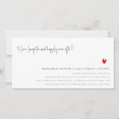 ミニマル赤いハートスクリプトリハーサルディナー招待状 サンキューカード (正面)