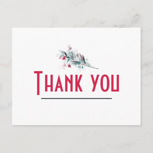 ミニマル赤と白フローラサンキューカード ポストカード (正面)