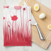 ミニマル赤と白リストポピーズメドウフローラ キッチンタオル (四つ折り)