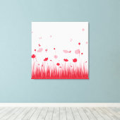 ミニマル赤と白リストポピーズメドウフローラ キャンバスプリント (インサイチュ (ウッドフロア))