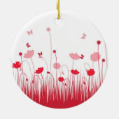 ミニマル赤と白リストポピーズメドウフローラ セラミックオーナメント (裏面)