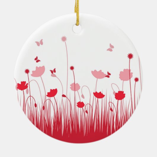 ミニマル赤と白リストポピーズメドウフローラ セラミックオーナメント (裏面)