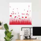 ミニマル赤と白リストポピーズメドウフローラ ポスター (ホームオフィス)