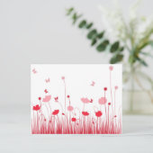 ミニマル赤と白リストポピーズメドウフローラ ポストカード (スタンド正面)
