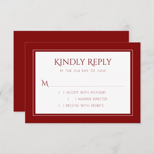 ミニマル赤と白リスト |クリムッシンプルプモダンン 出欠カード (正面/裏面)