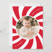 ミニマル赤と白主義ペパーミント渦巻写真 シーズンカード (正面)