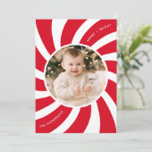 ミニマル赤と白主義ペパーミント渦巻写真 シーズンカード (スタンド正面)