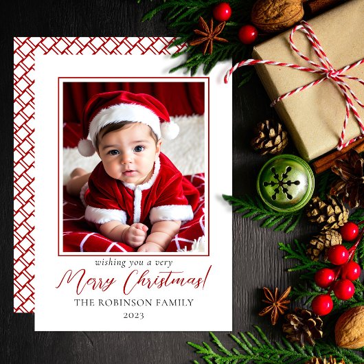 ミニマル赤と白主義写真メリークリスマス シーズンカード