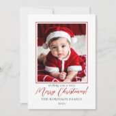 ミニマル赤と白主義写真メリークリスマス シーズンカード (正面)