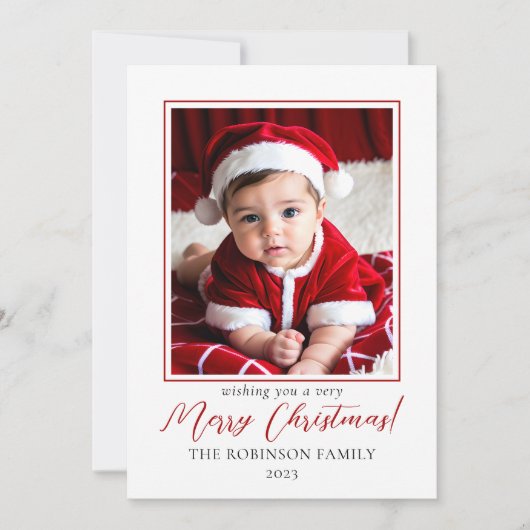 ミニマル赤と白主義写真メリークリスマス シーズンカード (正面)