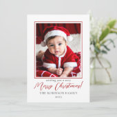 ミニマル赤と白主義写真メリークリスマス シーズンカード (スタンド正面)