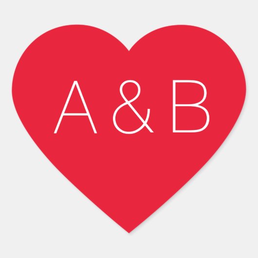 ミニマル赤カスタムイニシャルカップルのモノグラム ハートシール (正面)