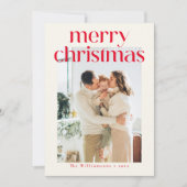 ミニマル赤モダンのカスタム写真クリスマス シーズンカード (正面)