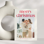 ミニマル赤モダンのカスタム写真クリスマス シーズンカード
