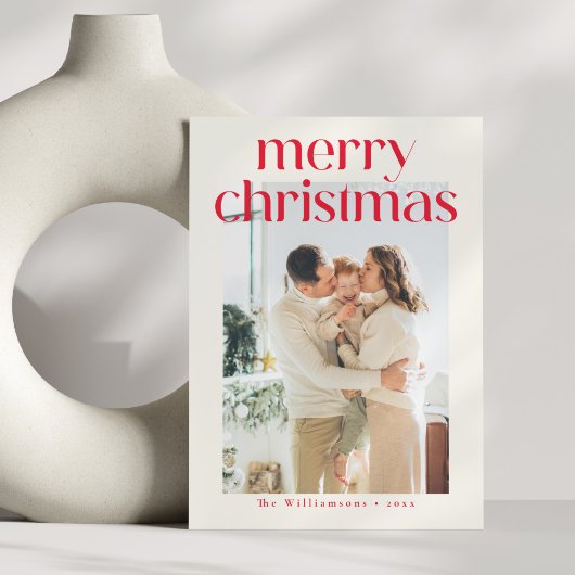 ミニマル赤モダンのカスタム写真クリスマス シーズンカード