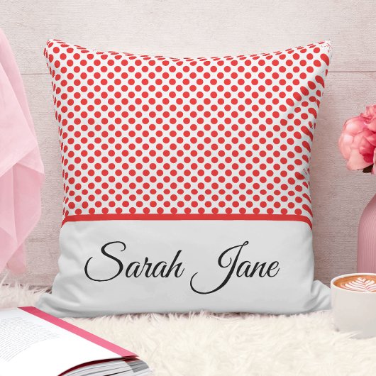 ミニマル赤水玉模様スクリプトカスタム クッション