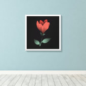 ミニマル赤花黒背景アートプリント キャンバスプリント (インサイチュ (ウッドフロア))