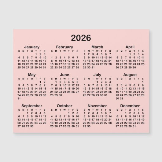 ミニマル赤面とブラック2026磁気カレンダー (正面)